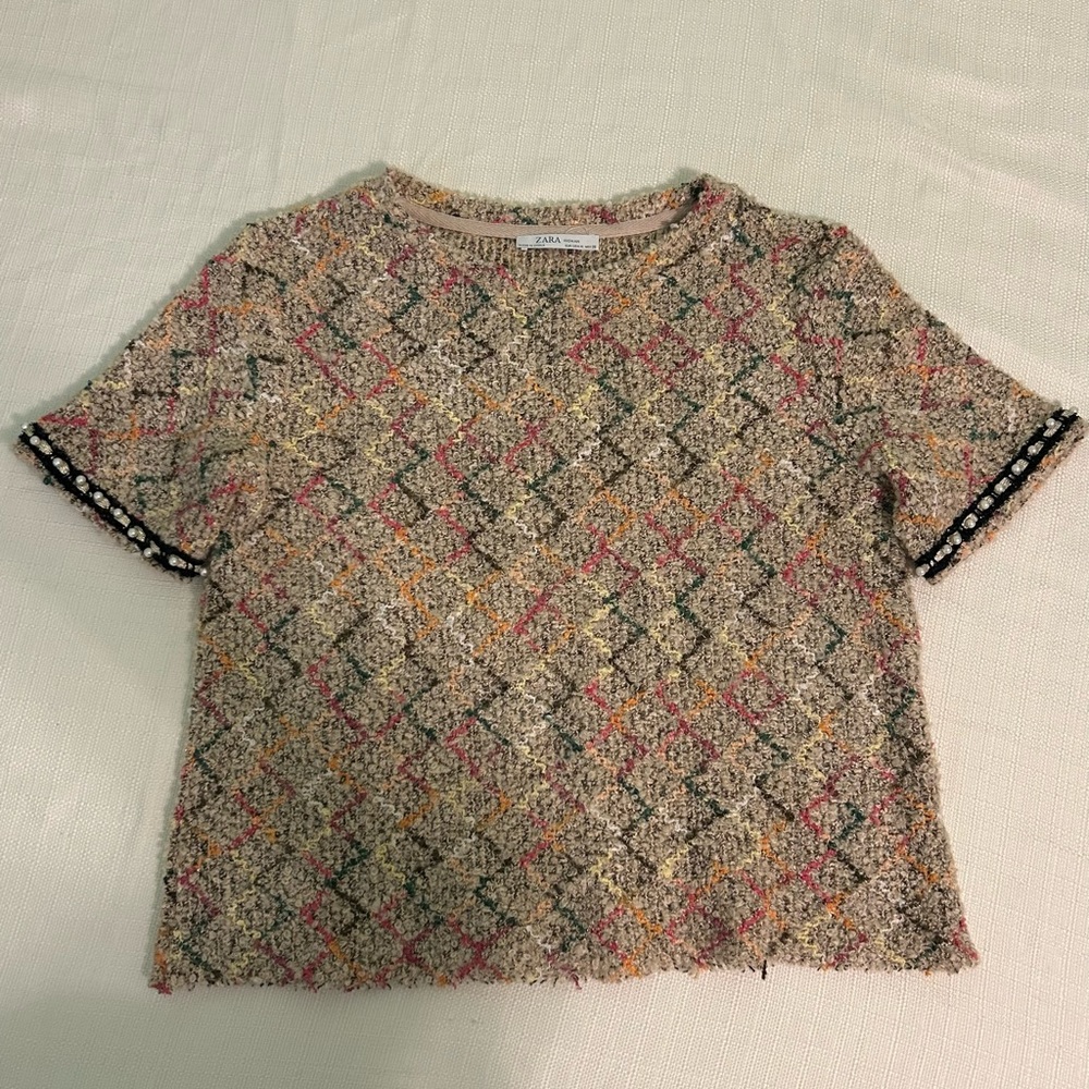 Zara Beige Multicolor Tweed Top